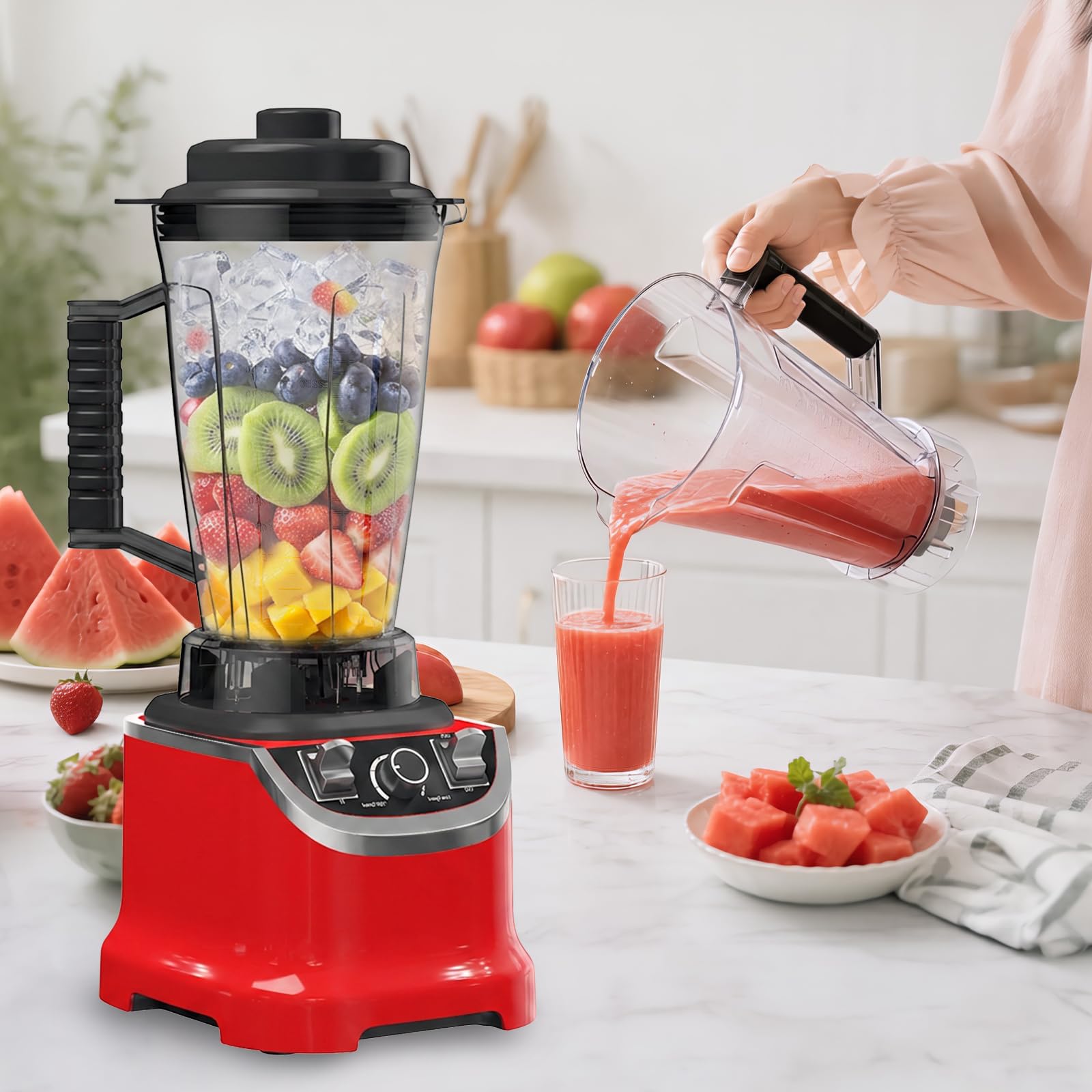 Batidora licuadora de 9500 W 3L, 32000 RPM, 8 en 1 batidora multipropósito con cuencos para jugo, picar, moler, amasar, rallar - acero inoxidable