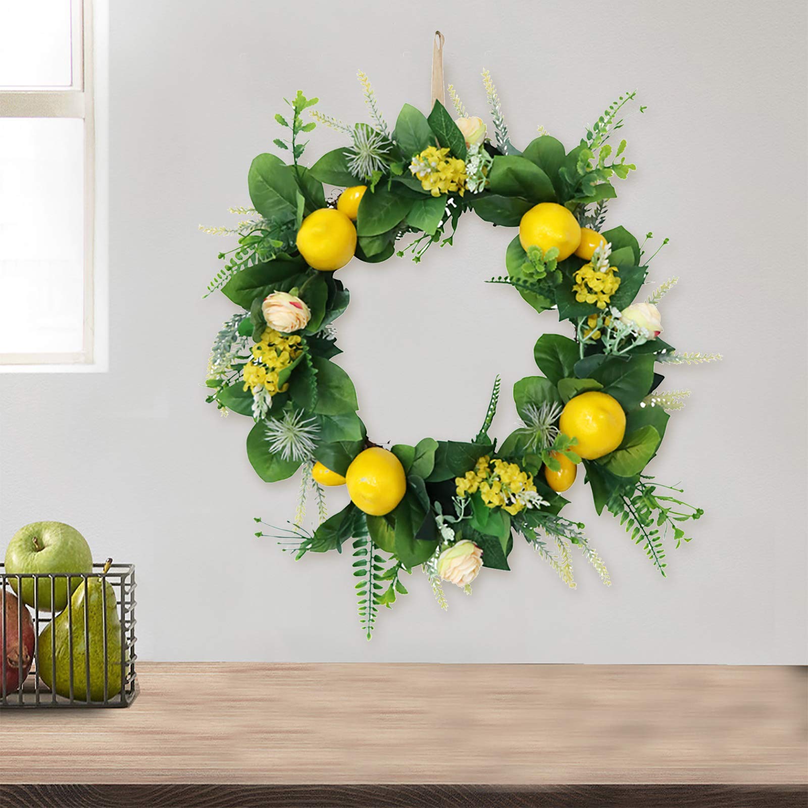 U'Artlines Ghirlanda di limoni artificiali primaverili estivi con frutta finta con vegetazione per porte, pareti, mantelli, feste di nozze, decorazioni da tavolo, 4 pezzi