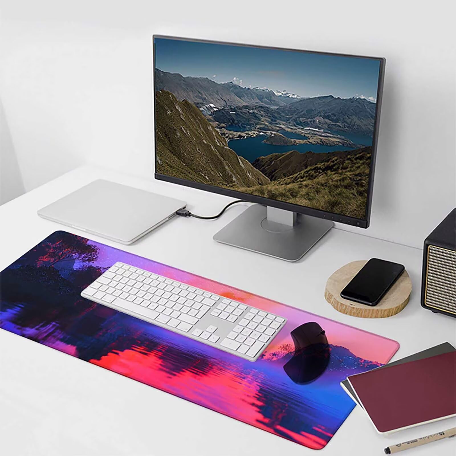 Alfombrilla Ratón Gaming, Grande Alfombrilla Ratón XXL 1600x800x3 mm, Rosa Mouse Pad Lago Protector Escritorio Impermeable y Antideslizante, Gaming Mousepad Mejora La Precisión y La Velocidad w-4061