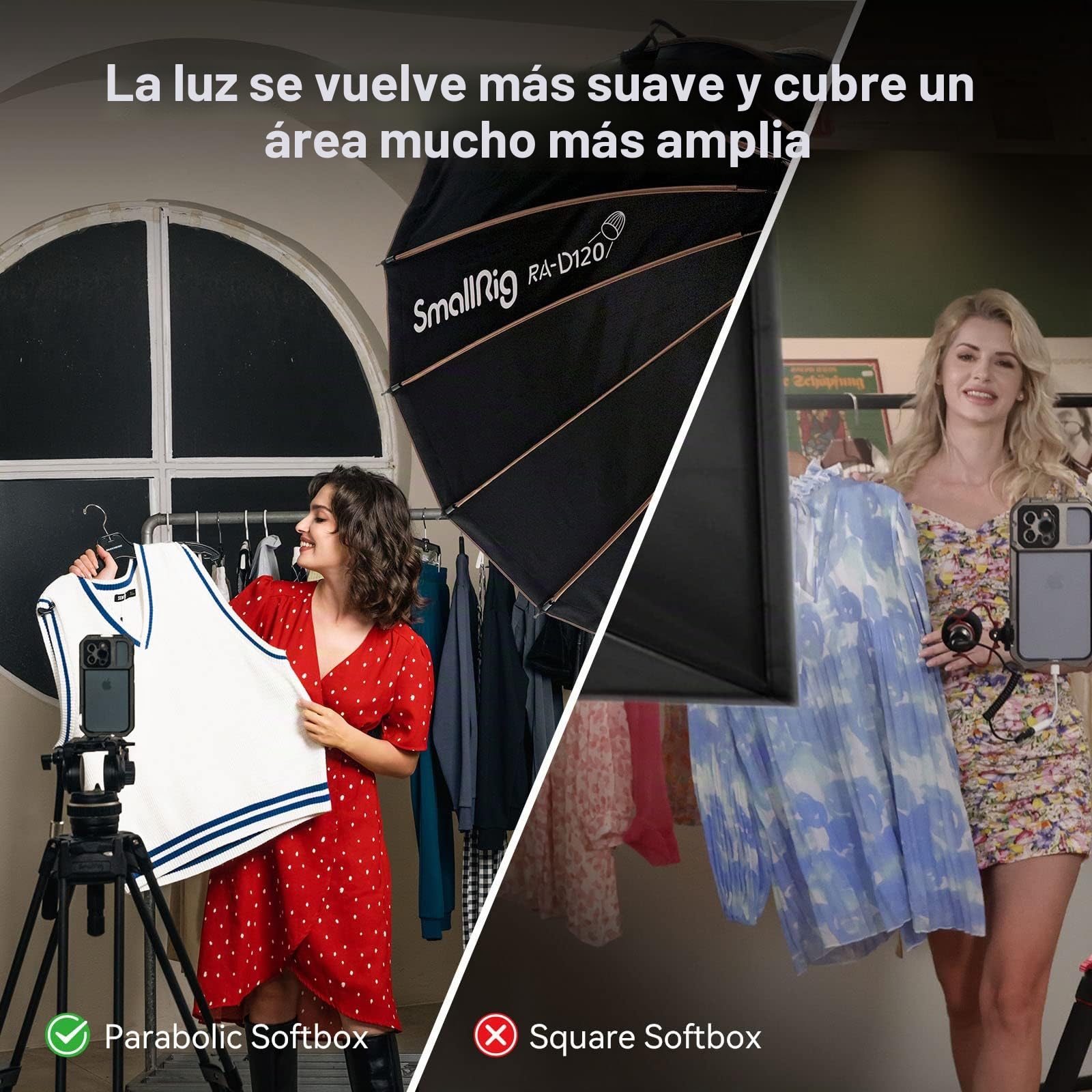 SMALLRIG Softbox Parabólico, Softbox de Liberación Rápida 47,2Pulgadas/120cm, Compatible con RC 120D/RC 120B/RC 220D/RC 220B/RC 350D/ RC 350B/RC 450D/RC 450B y Otras Luces de Montaje Bowens-4140