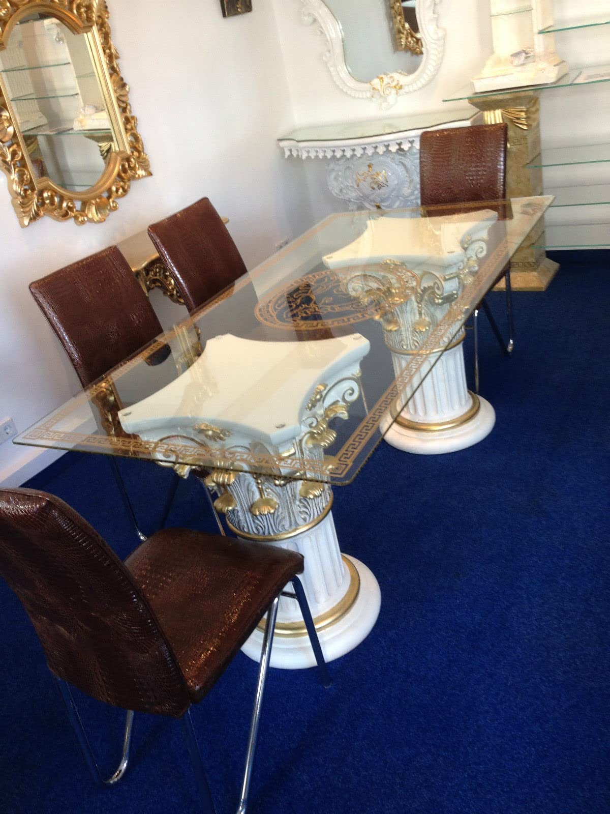 Lexus Esstisch Glastisch, Säulentisch, Designertisch Wohnzimmertisch Kanzleitisch, Praxistisch 100% Handgefertigt Antik Stil Retro Medusa Mäander Versac, 6031