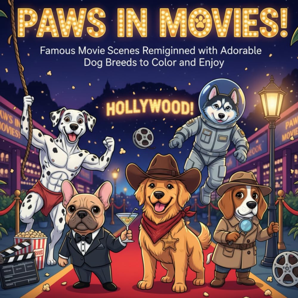 Paws in Movies!: Famous Movie Scenes Reimagined with Adorable Dog Breeds to Color and Enjoy - Hollywood (The Pawsome Color Collection)