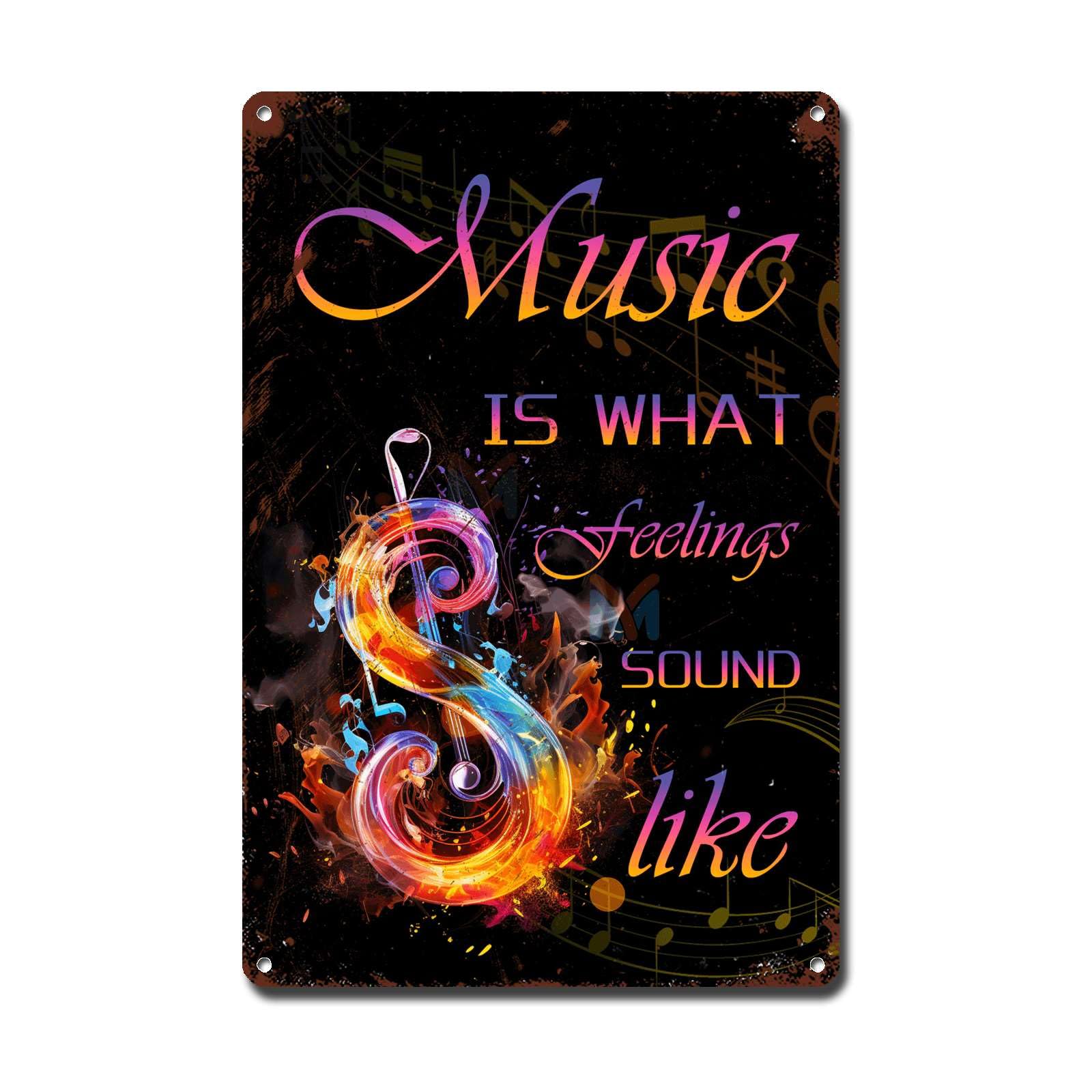Ymyoo Musical Note Metal Sign Tin Sign Vintage Wall Art Music Is What Feelings Sound Like Vintage Decor For Club 6X8inches
