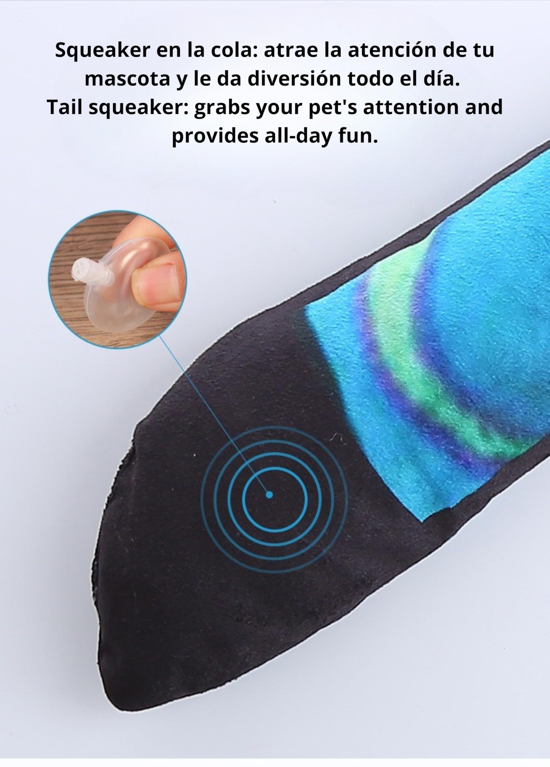 JOME Gradient Blue Snake Dog Plush Toy with Big Eyes - Built-in Sound and Bite Resistant, Faded Blue - Image 4