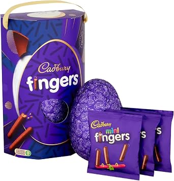 Cadbury Fingers Milk Chocolate Easter Egg, Includes 1 Large Egg and 3 Bags of Mini Fingers 212.5 g Pack of 1