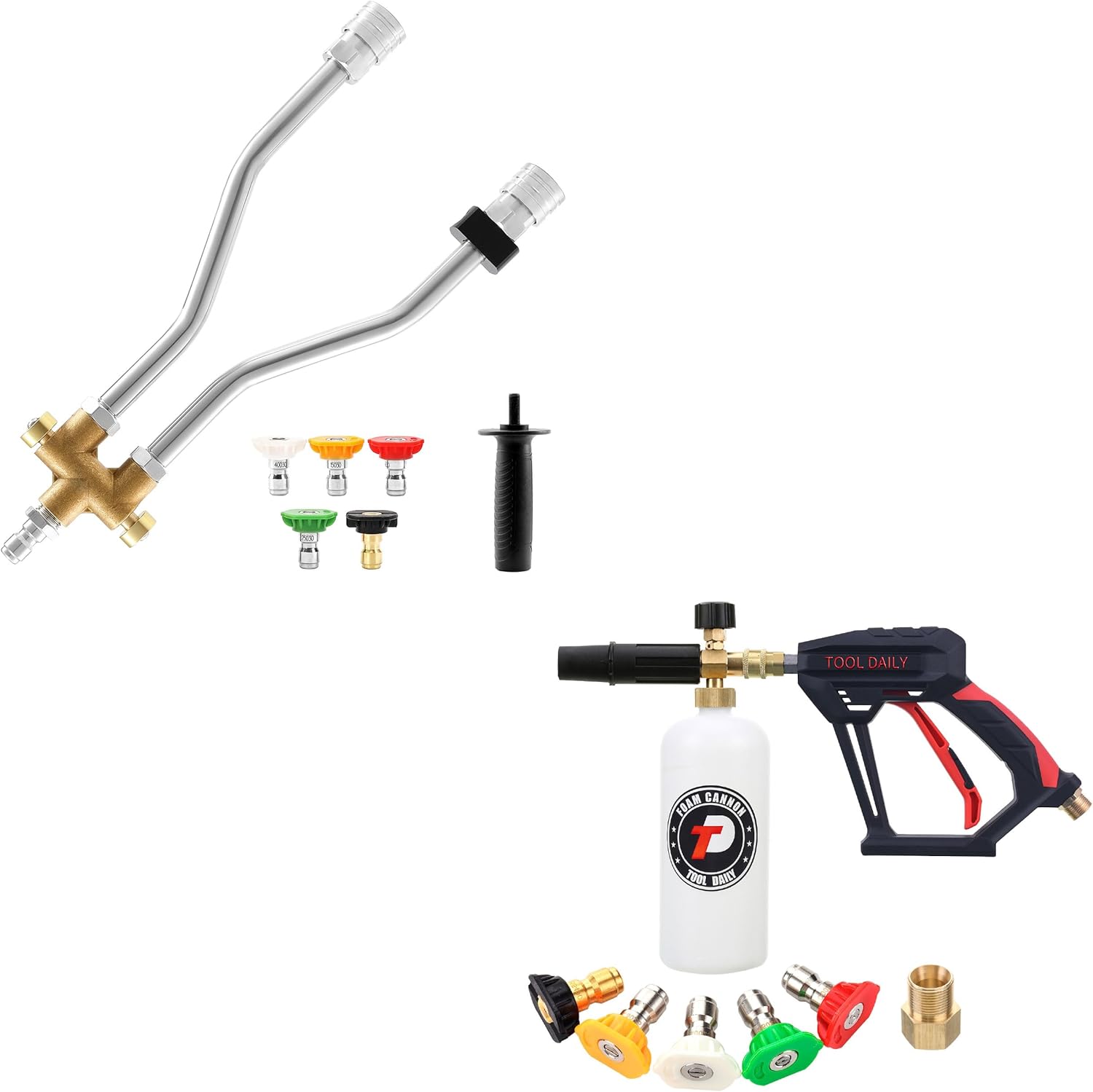 Tool Daily Dual Lance Pressure Washer Wand for Foam Cannon, Short Pressure Washer Gun with Foam Cannon