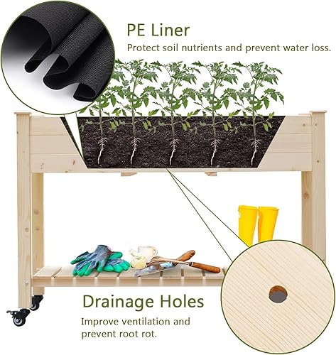 Miniatura 5 de LYNSLIM - Maceta elevada de madera de 2 niveles para jardín, para plantar y cultivar verdura, marco de madera de cedro natural, fácil de montar
