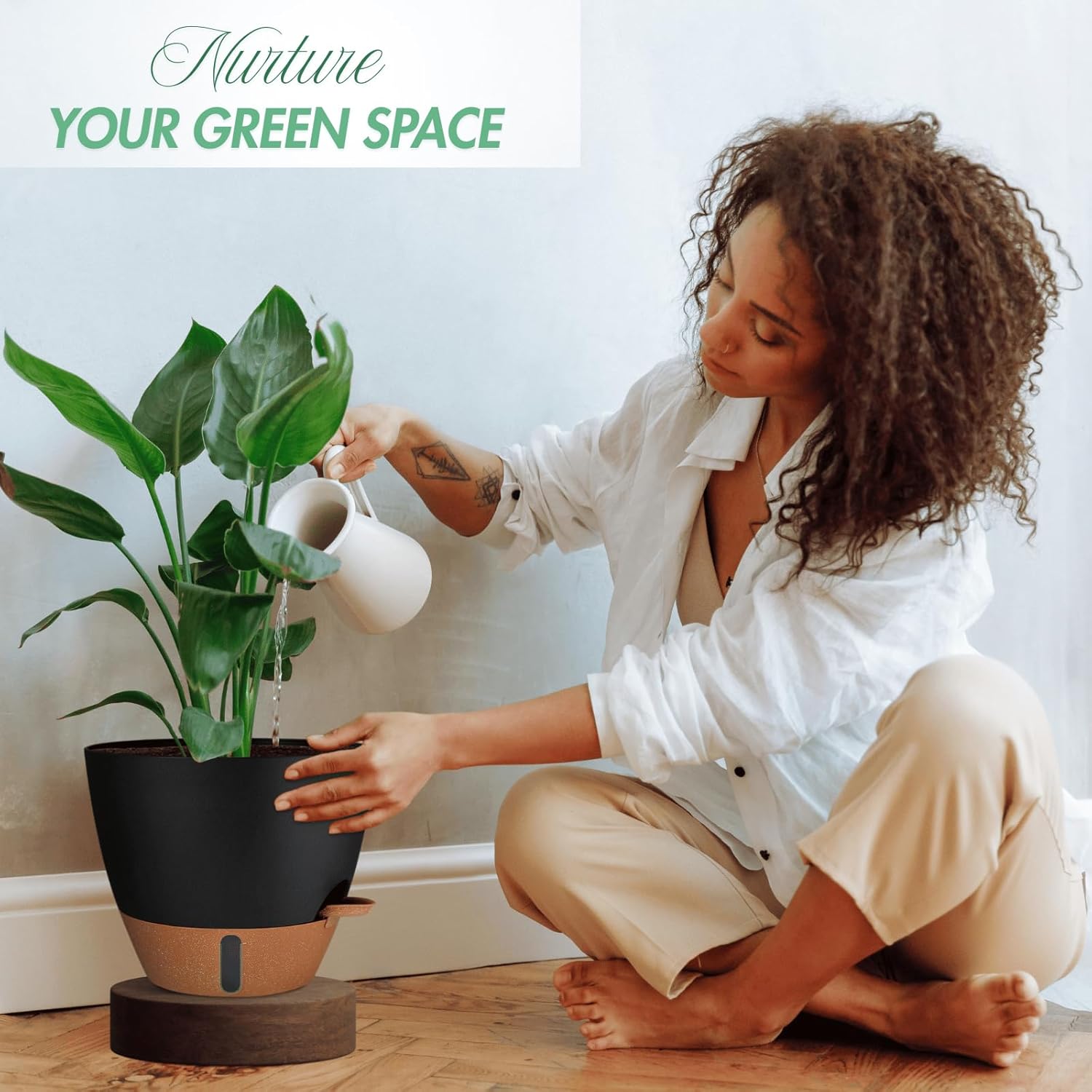 12/10/8 Inch Self Watering Pots for Indoor Plants Plastic Large Plant Pot for Outdoor Plants, Water Level Window & Spacious Reservoir Flower Pots Decorative Planter with Drainage and Tray (Black) - Image 3