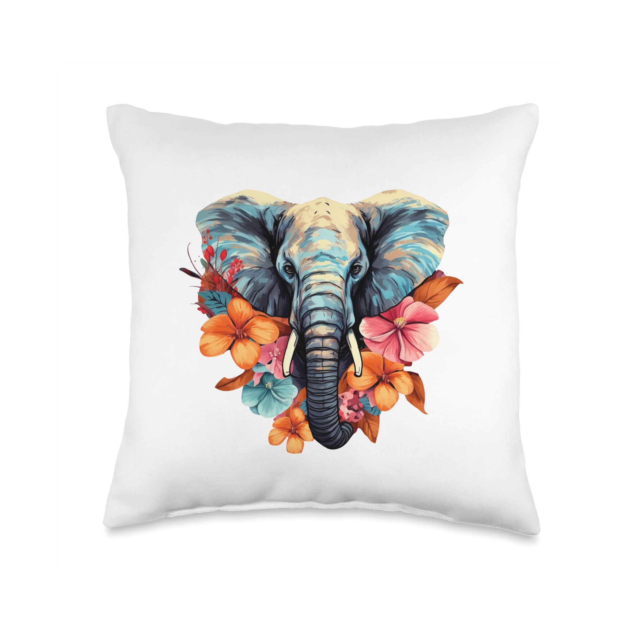 Elephant Flowers Nature Summer Spring Throw Pillow