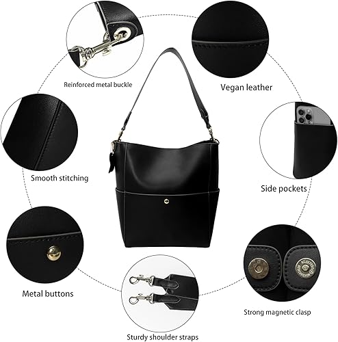 Miniatura 5 de Bolso de mano, bolsos Hobo para mujer, bolsos cruzados de cuero, bolso negro, bolsa de mensajero, bolsa de hombro para viajes