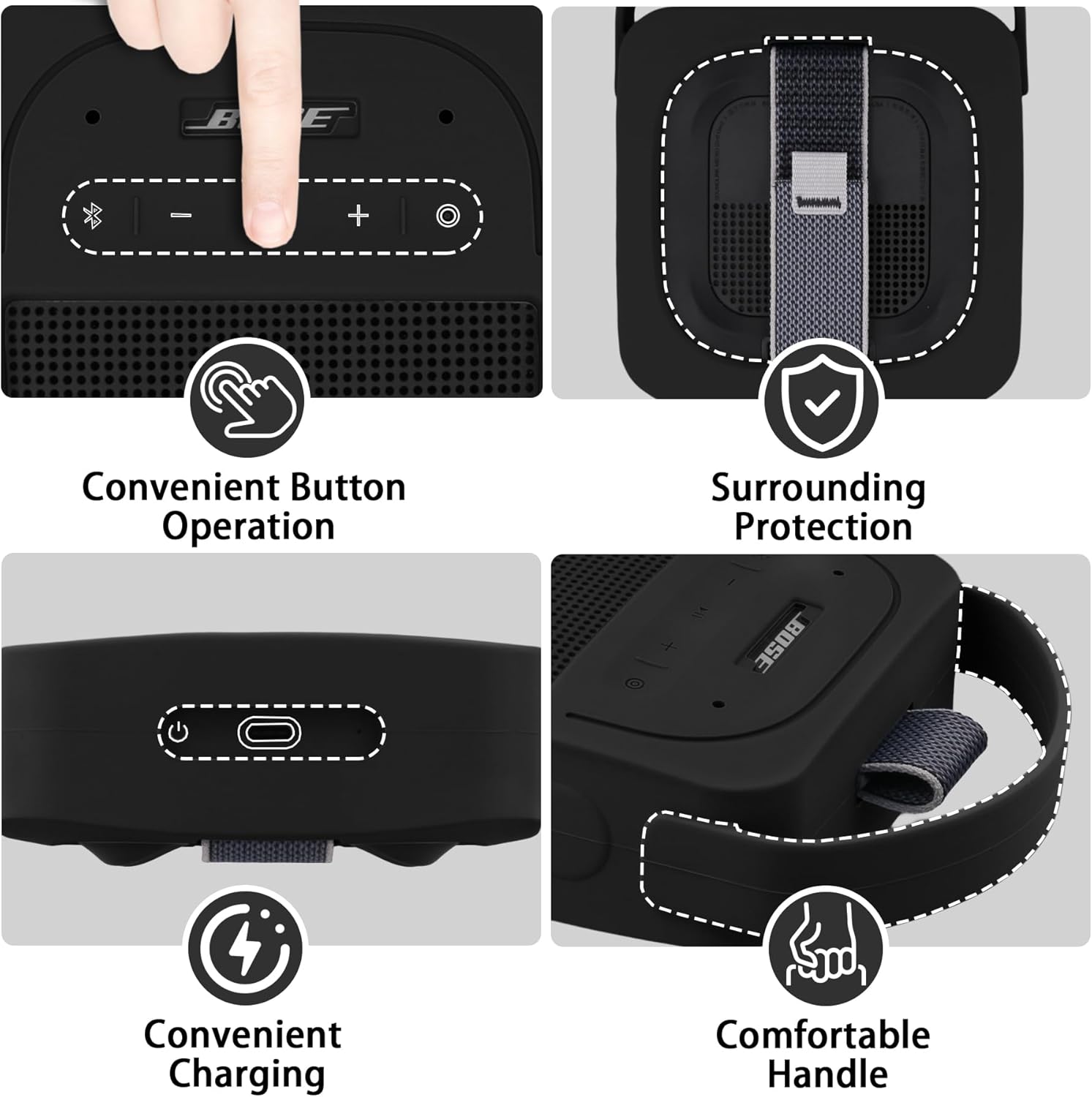 Aenllosi for Bose New SoundLink Micro 2nd Gen Bluetooth Speaker Silicone Cover Case with Carabiner, Black (Case Only) - Image 3