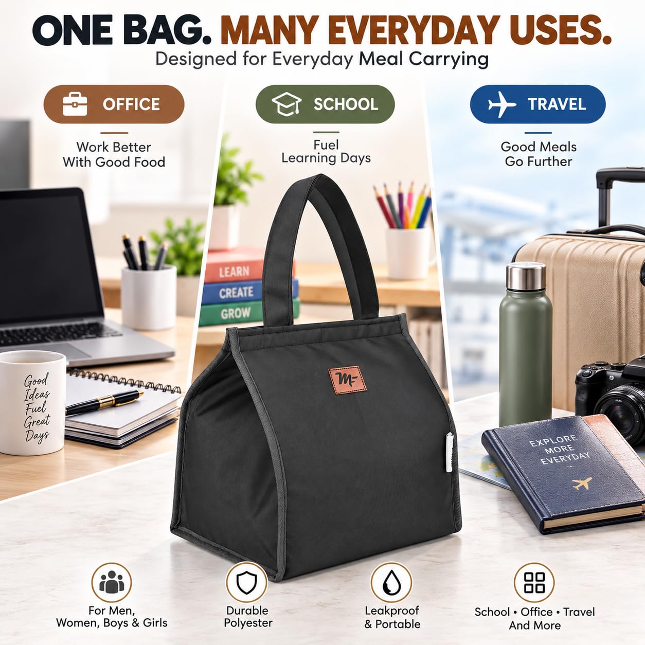 Large Insulated Lunch Bag - Hot & Cold Food Carrier -4