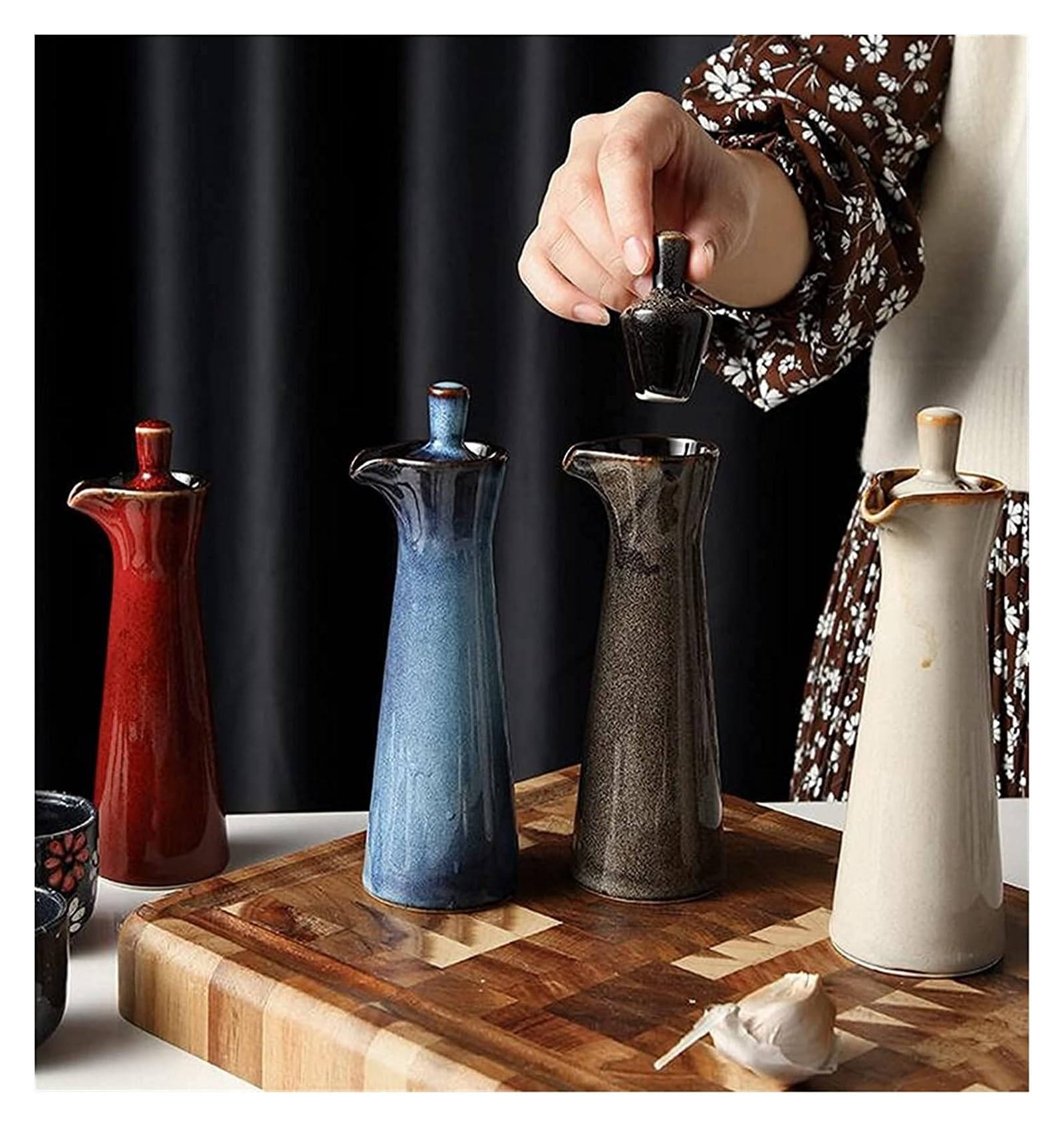 Set Olio e aceto Dispenser for Olio e aceto, Bottiglie di Ceramica for aceto di Olio, vasetto for Bottiglia di Salsa di soia da 120 ml, condimento for Salse di aceto Oliera(Brown)