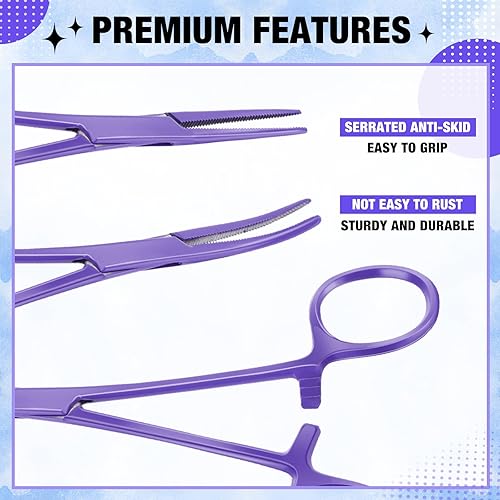 Vista 32 de BBTO Hemostat - Pinzas de hemostato curvadas y rectas para piercing, pinzas rectas y curvadas de acero inoxidable, pinzas de pesca (plata, 2 piezas)