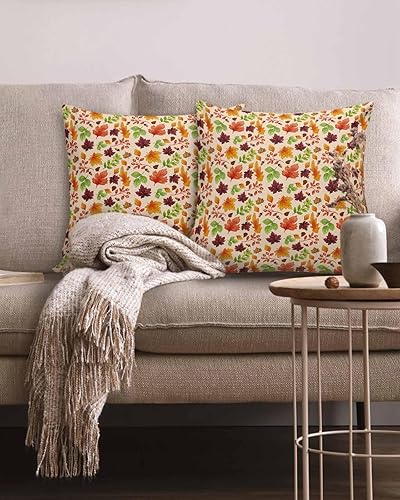 Miniatura 2 de Juego de 2 fundas de almohada decorativas de algodón de 18 x 18 pulgadas, con hojas de acuarela para sofá, cama, dormitorio, sala de estar