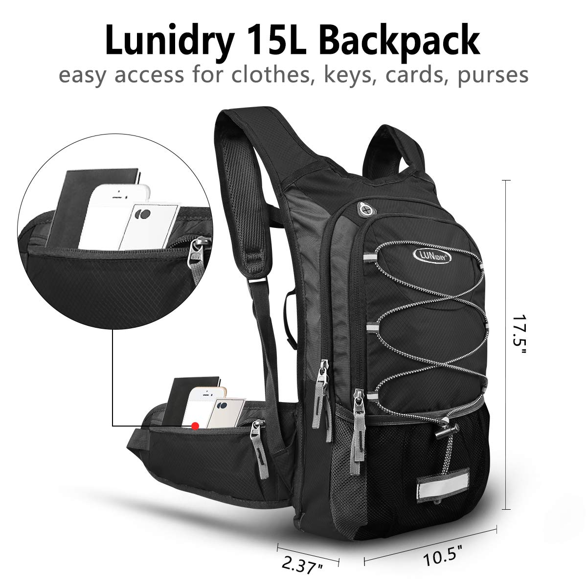 Fahrradrucksack mit Trinkblase 3L, Laufrucksack Trinkrucksack 15L für Damen & Herren, Wasserdicht Sportrucksack Hydration Rucksack für MTB Ski Bike Outdoor Sport