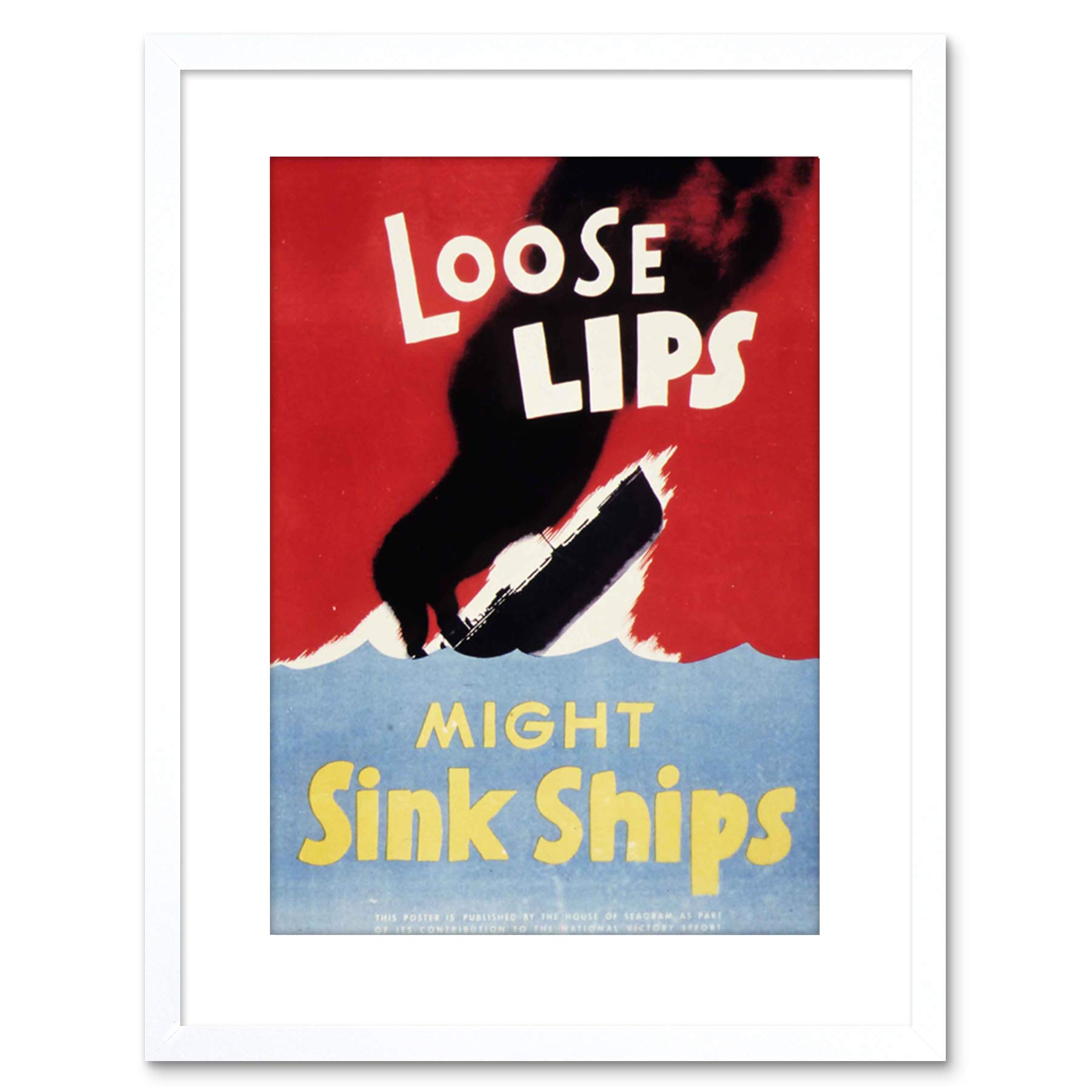 Wee Blue Coo 9x7 '' WAR WWII USA LOOSE LIPS SINK SHIPS FRAMED ART PRINT F97X1008