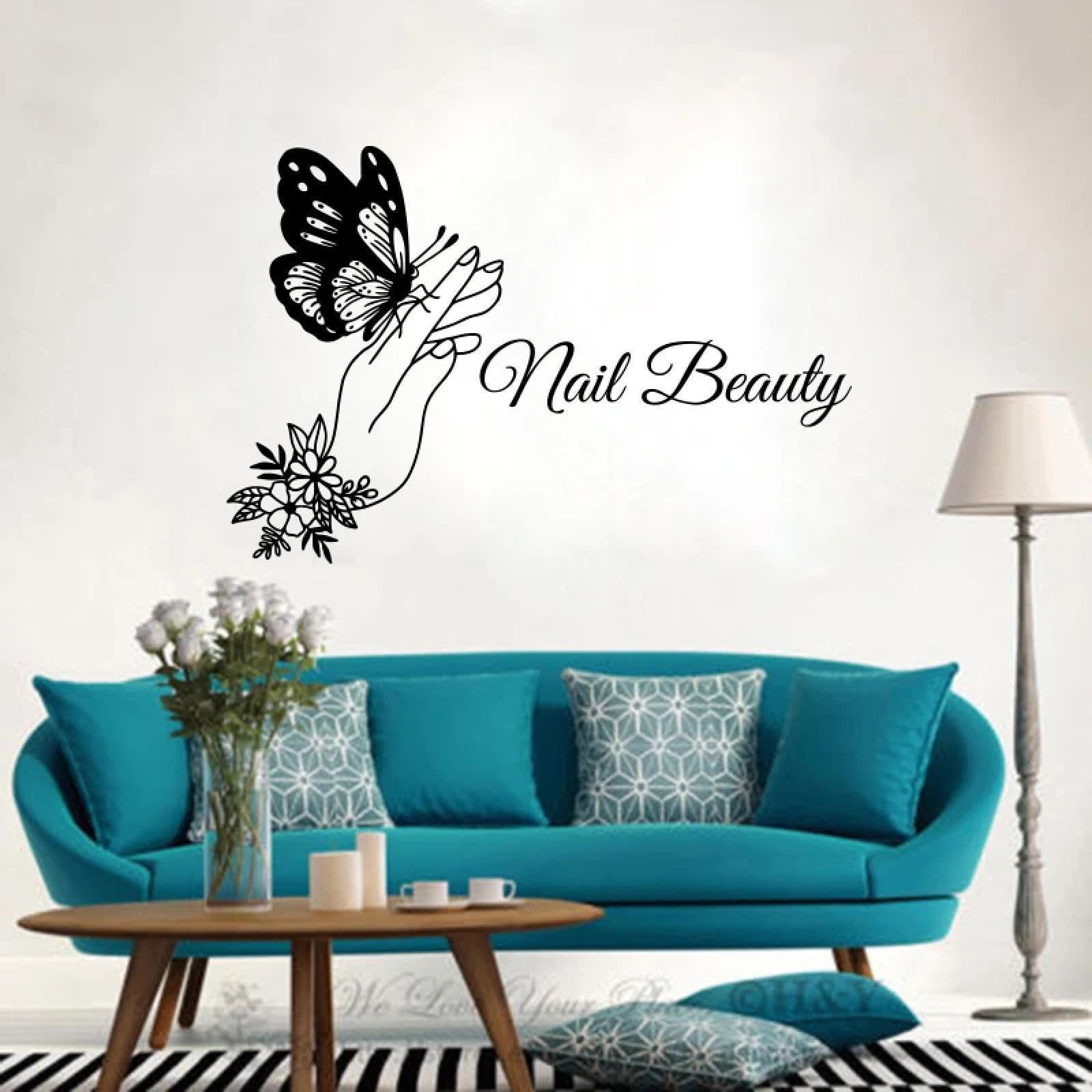 Youousi Girls Black Makeup, Nail Salon, Spa, Window And Wall Decals, Beauty And Nail Salon, Butterfly Hand Glass, 'S Room Art Decals