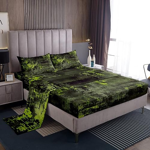 Miniatura 10 de Erosebridal Juego de sábanas modernas abstractas tamaño King, juego de ropa de cama bohemio trippy verde menta gris juego de sábanas acuarela pastel
