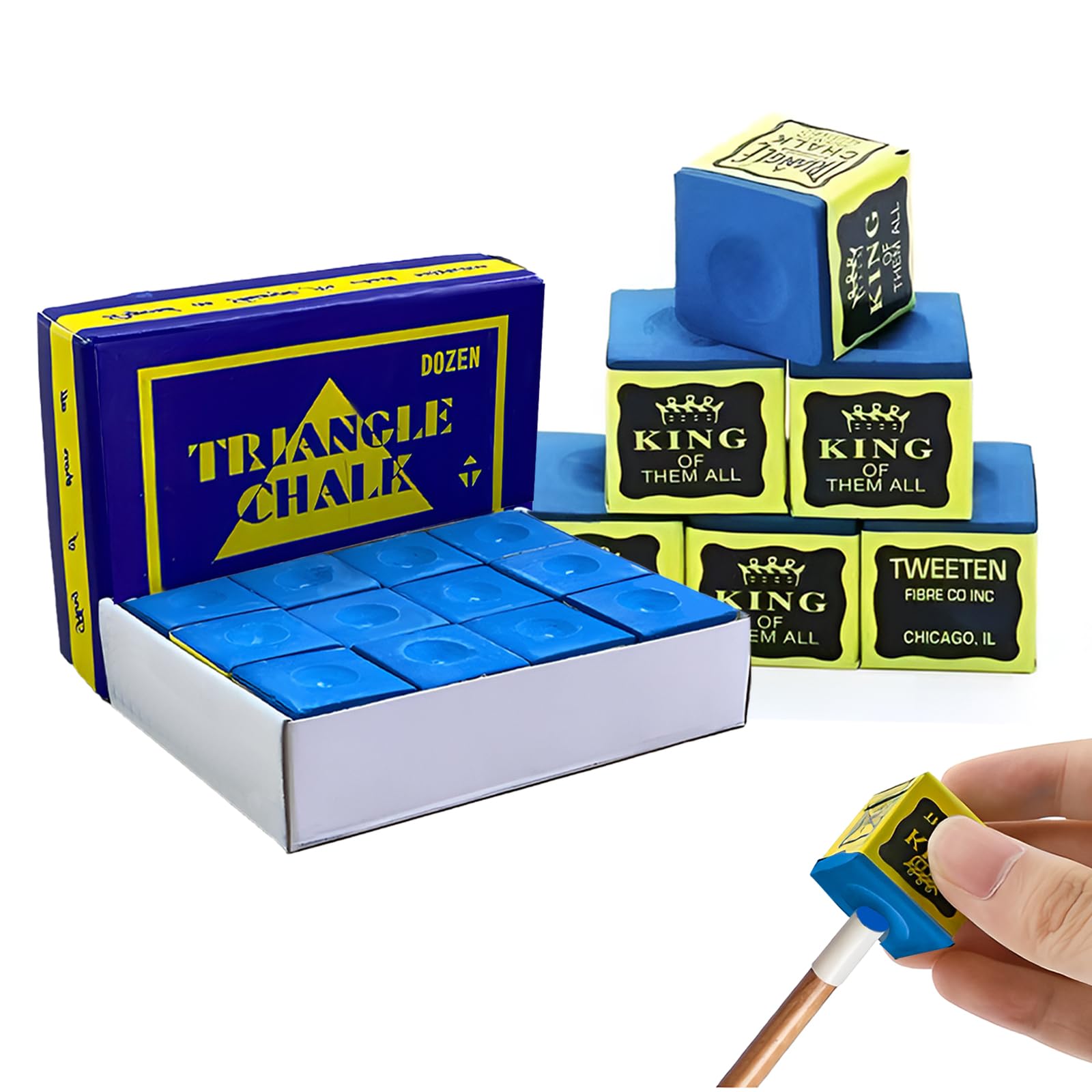 Juego de 12 tizas de billar, juego de tizas de taco de billar, juego de tizas premium para jugadores profesionales y domésticos (azul)