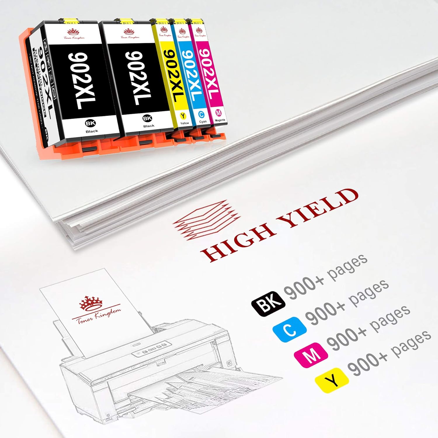 Super Brands Toner Kingdom Remanufactured Ink Cartridge Replacement for HP 902XL 902 XL Ink Cartridge to use with HP Officejet 6978 6968 6962 6958 Printer (5 Packs) Buy 1 get 1 🔥 Toner Kingdom Remanufactured Ink Cartridge Replacement for HP 902XL 902 XL Ink Cartridge to use with HP Officejet 6978 6968 6962 6958 Printer (5 Packs)