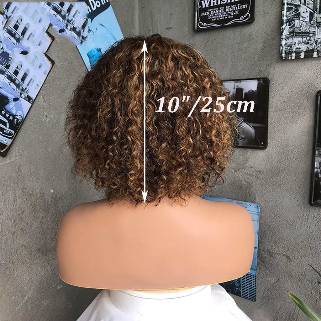 新発売の ミックスブラウンレースフロントウィッグ人間の髪の毛 10 25cm黒人女性のための変態カーリーショートウィッグ人間の髪の毛ショートカーリー人間の髪の毛ボボウィッグ Cmehcp Vn