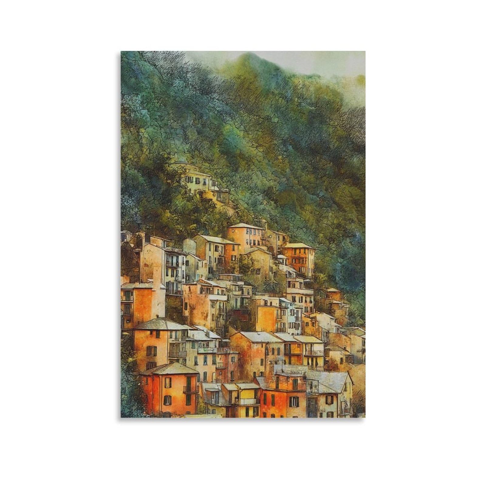 Cnaheiz Unframe-Style Vernazza Italy 08X12inch(20X30cm) Vintage Travel Poster Watercolor Canvas Art