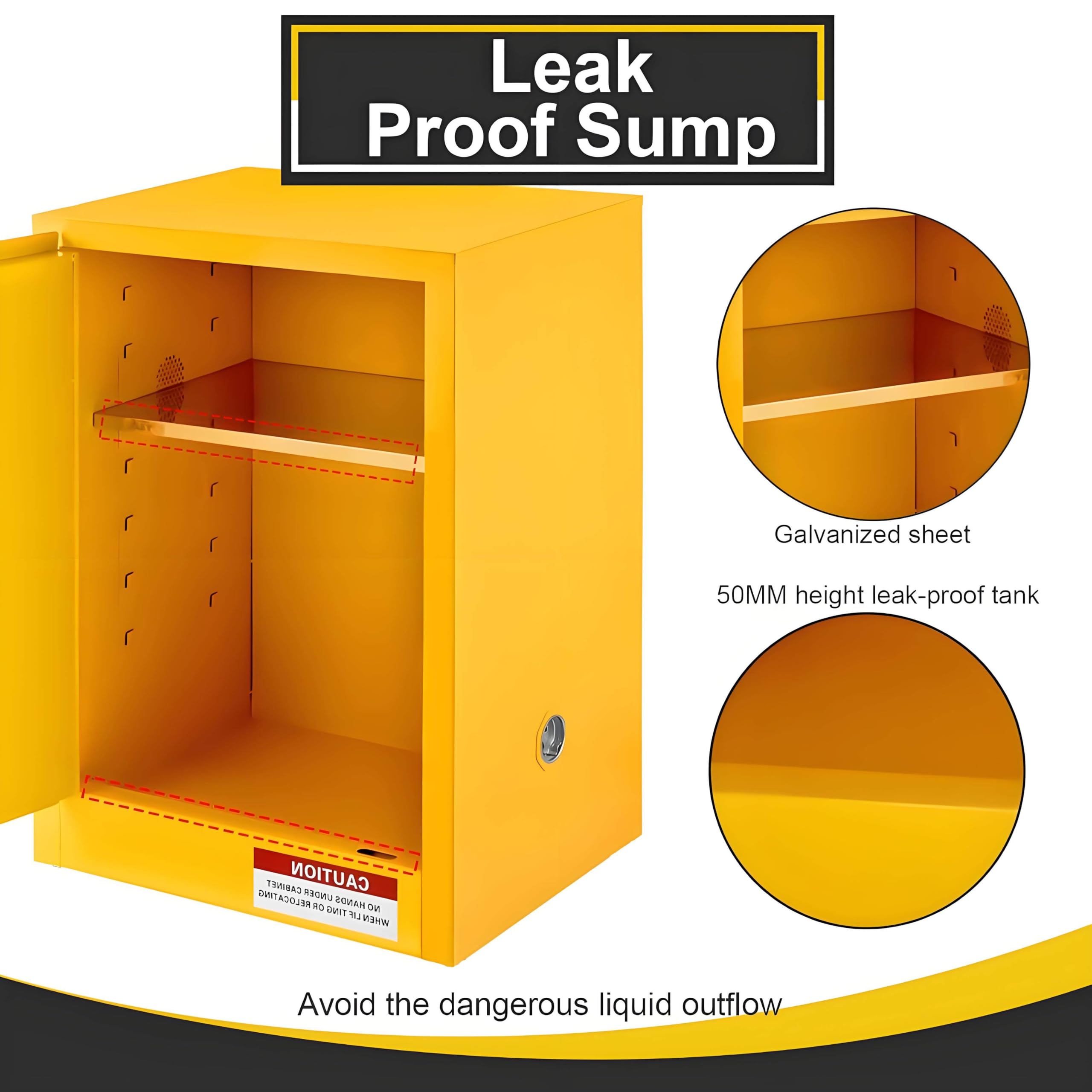 Gabinete de Almacenamiento ignífugo, gabinete de Acero galvanizado para líquidos inflamables, gabinete para líquidos inflamables, para Uso Comercial e Industrial. Yellow-12Gallons