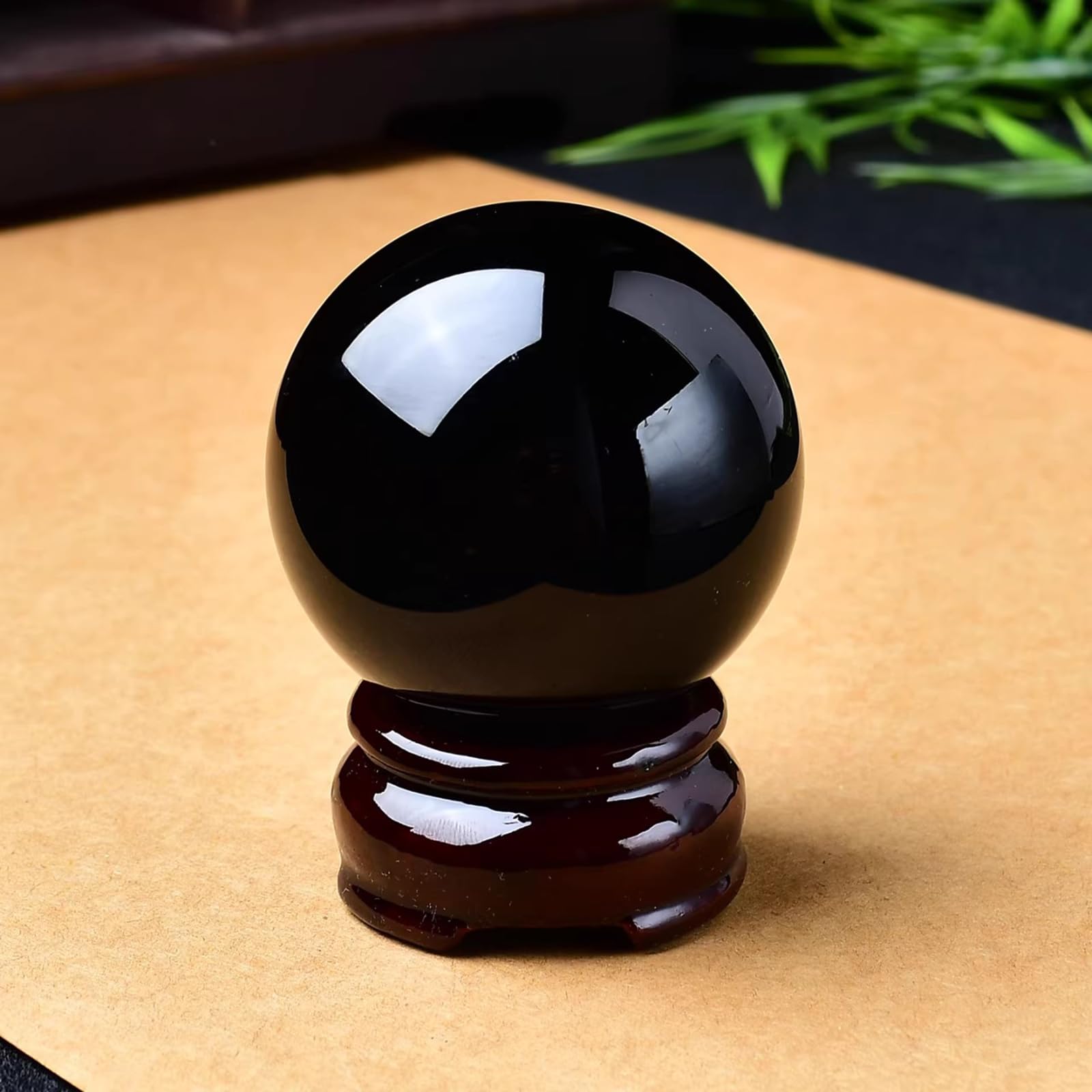 Große Feng-Shui-Kugel aus schwarzem Obsidian, runde Heilkristallkugel mit Holzständer, Meditation, Hexerei, Wohnaccessoire,10cm