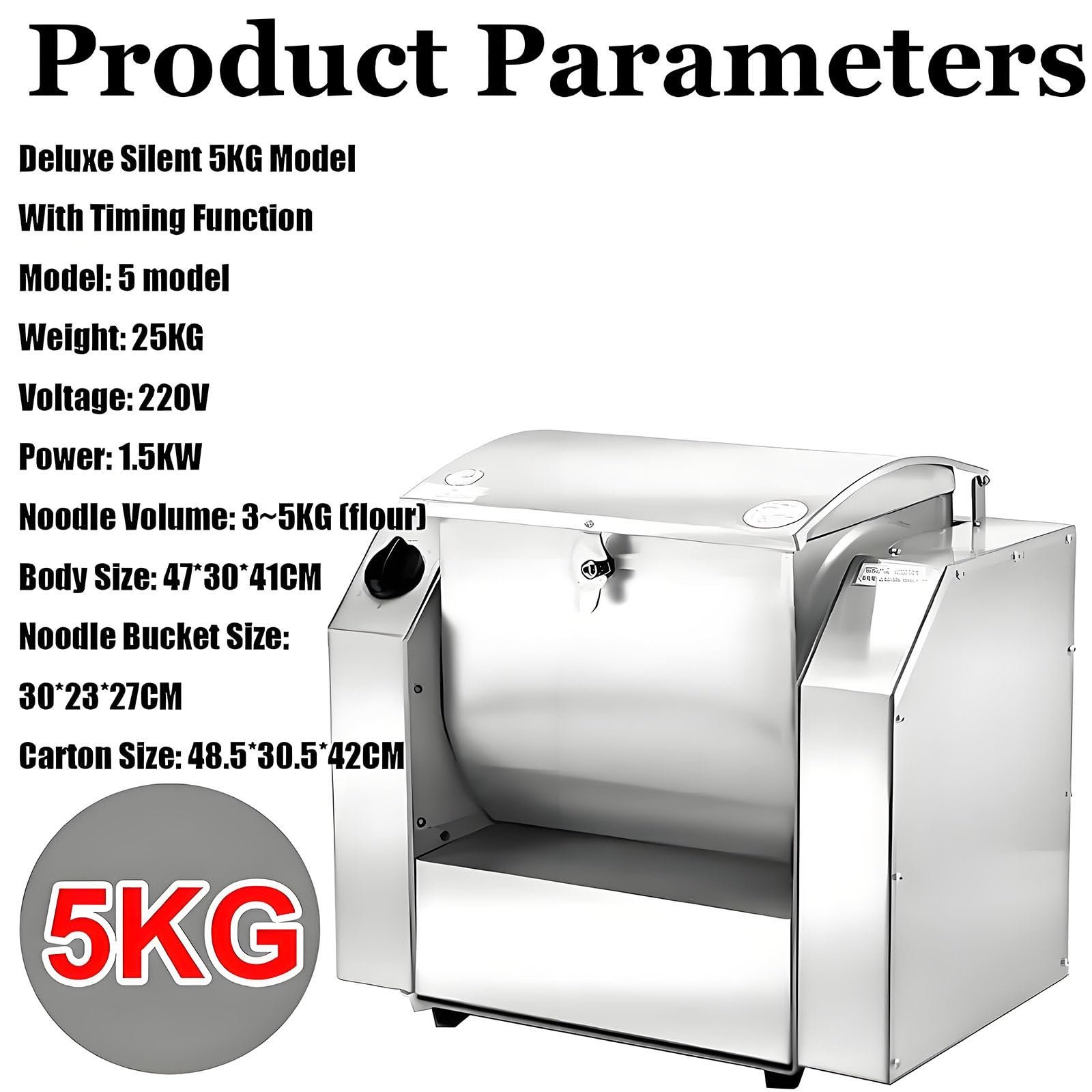 Impastatrice Professionale, Impastatrice per Farina, Impastatrice Elettrica per Alimenti, Impastatrice in Acciaio Inox, Macchina Impastatrice Completamente Automatica, Per Scuole, Panifici 5kg
