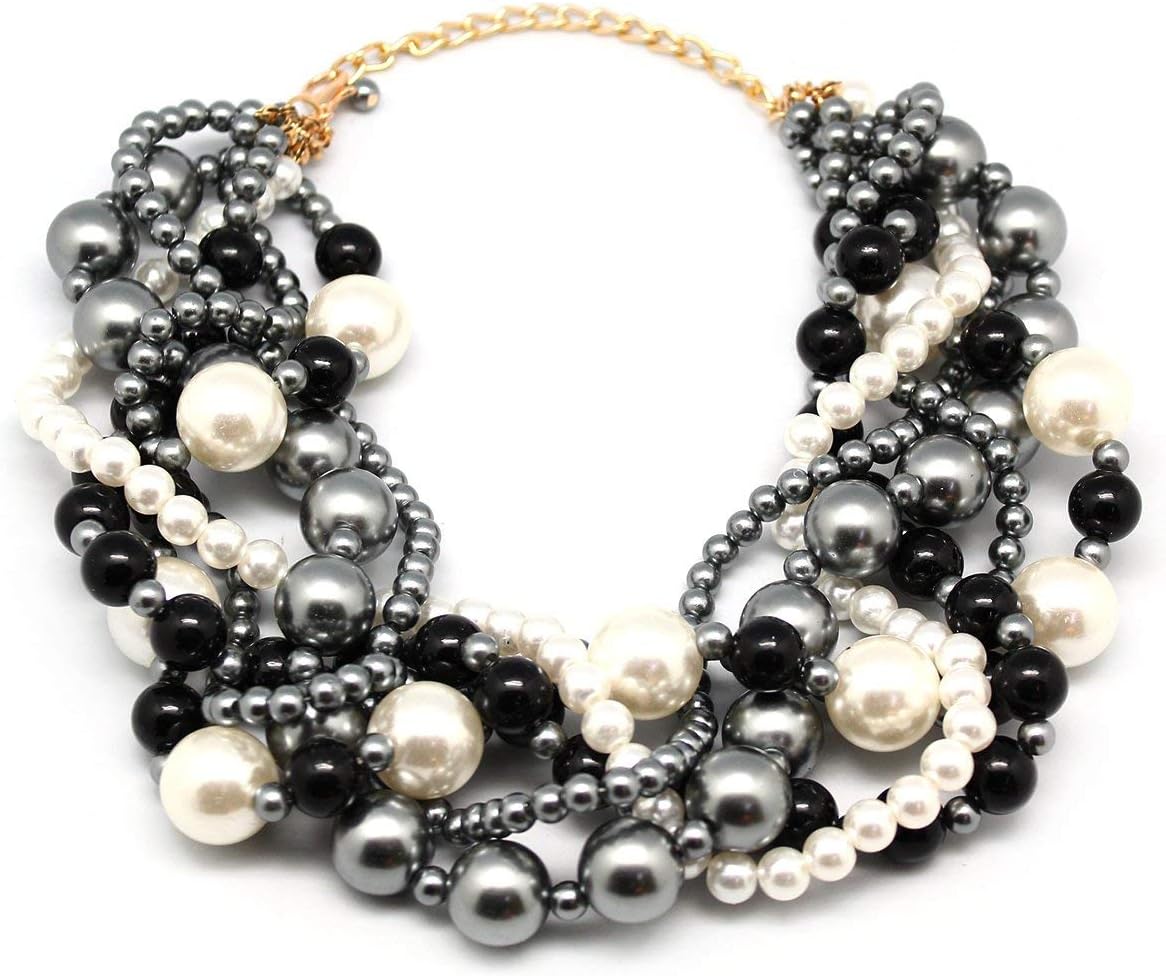 Multi Strand Crystal Rhinestone Pearl Beads Statement Necklace for Women Layered Pearls Choker Bib Collar Beaded Necklaces Costume Jewelry Set - Image 6