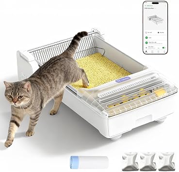 Self Cleaning Cat Litter Tray Automatic Litter Box, Fully Open Extra Large Space Electric Litter Tray with APP Control, Smart Robot Litter Box for Multiple Cats, Anti-Pinch, Odour Control