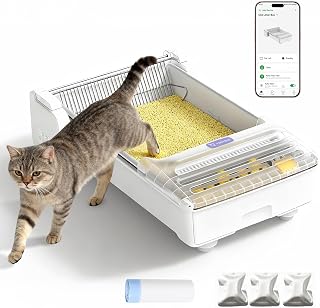 Open Top Automatic Self Cleaning Cat Litter Box, Extra Large Electric Cat Litter Box with APP Control Health Monitor, Smart Litter Tray for Multiple Cats, Anti-Pinch, Come with 20 Liners