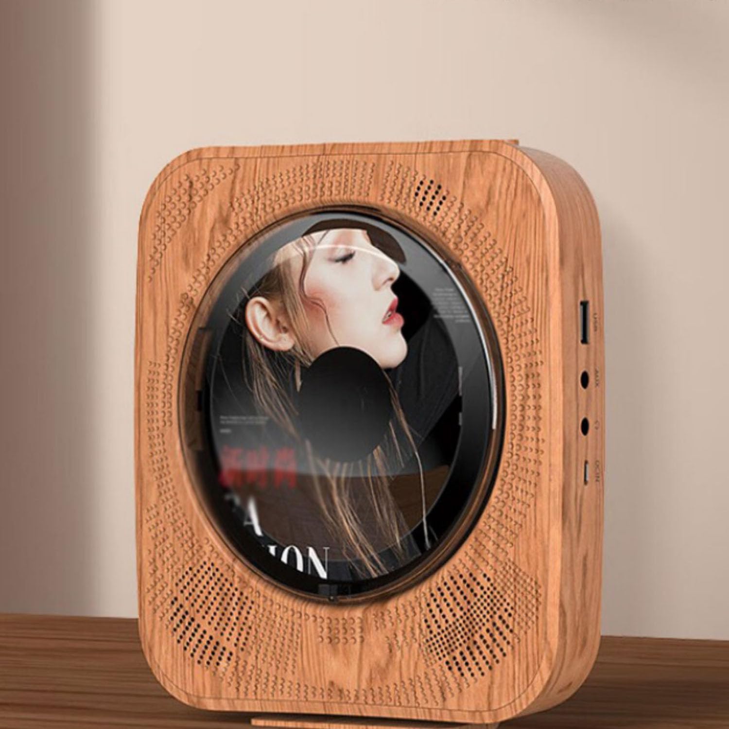 Mdxhkk Wall-Mounted Cd Player, Portable Wooden Record Player, Audio Speaker, Retro Album Cd Audio Integrated Player, Disc Player, Bluetooth Boomboxes, Speakers Dock