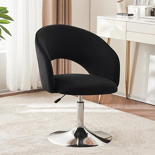 Miniatura 27 de Furnimart Silla de tocador de cuero blanco, silla de acento ajustable en altura con respaldo, silla giratoria redonda de maquillaje para sala de