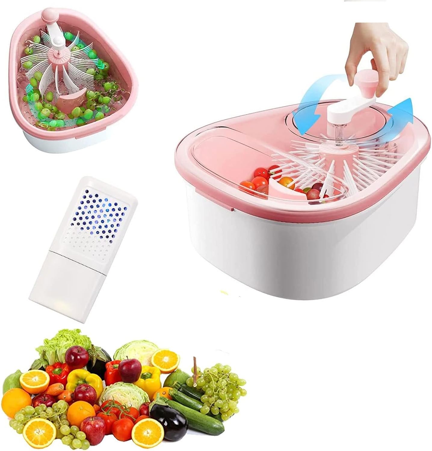 bacion Fruit and Vegetable Washing Machine, Fruit Washing Spinner Device Vegetable Cleaner Device with Spin Scrubber Brush, Portable Food Cleaning Tool with Draining System for Home Kitchen BD-10507