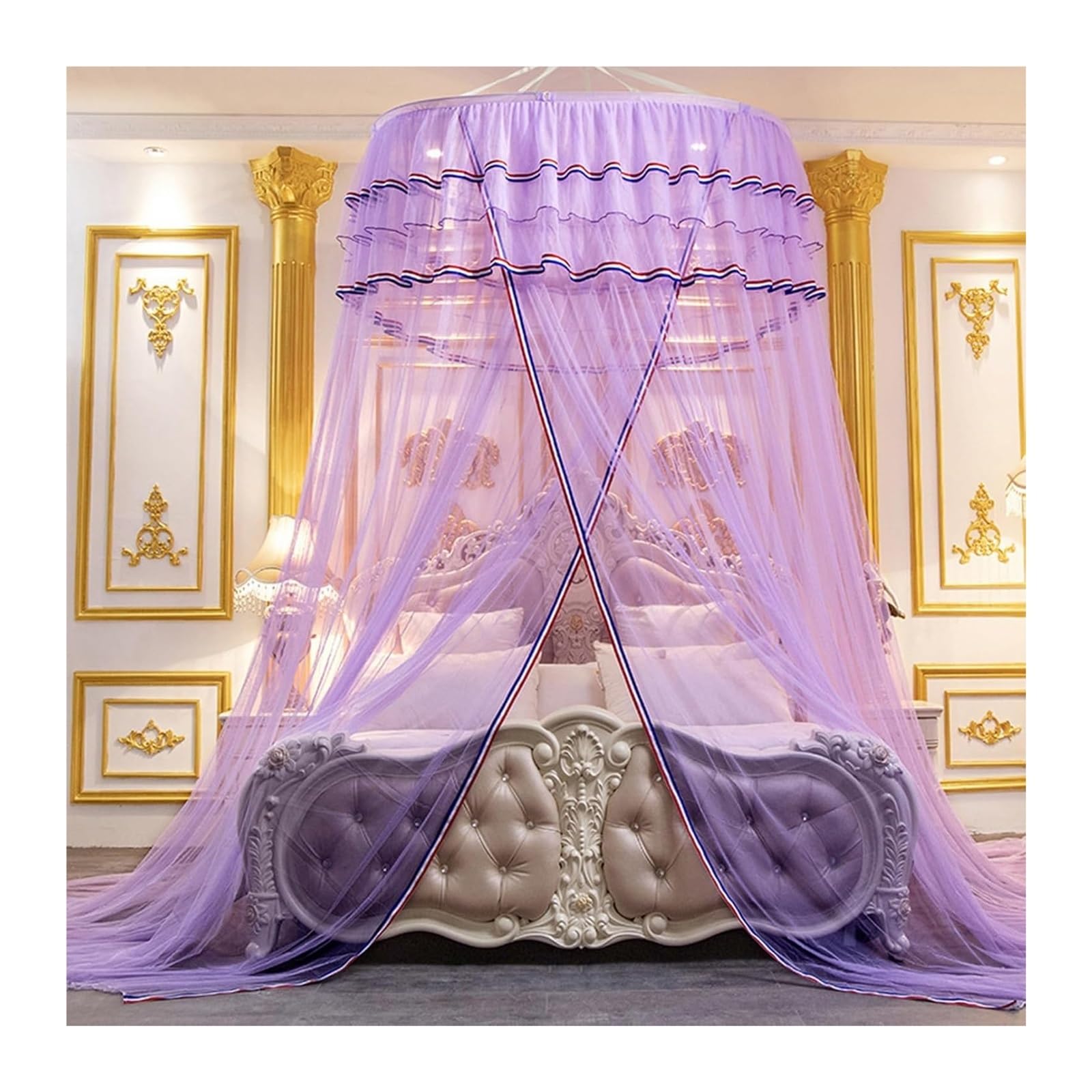 Tente de jeu suspendue et baldaquin rond de voyage pour protection lit double
