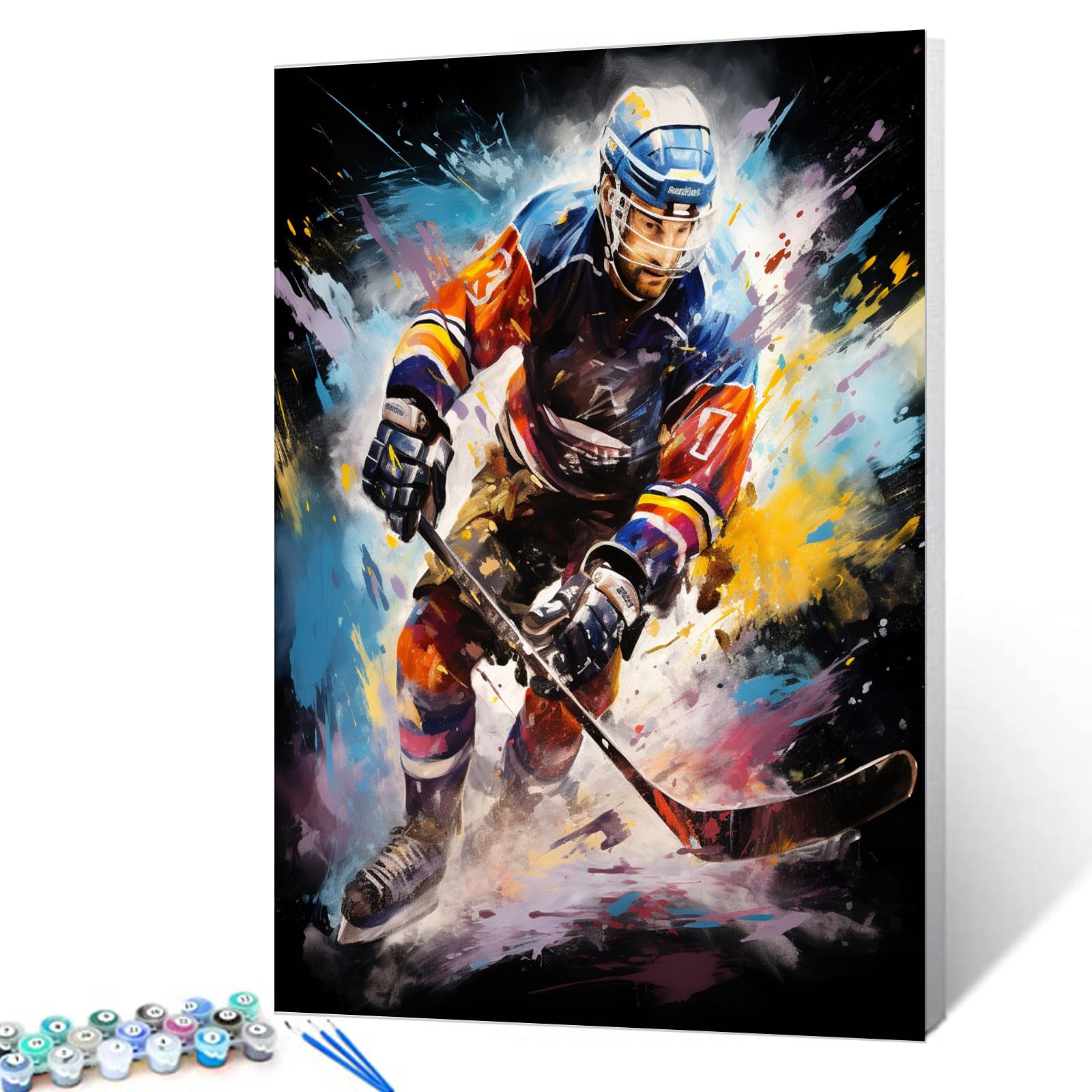Graffiti Ice Hockey Racec Paint by Numbers Kits 16x20 inch Canvas America Sportsman/Athletes DIY Oil Painting for Kids, Adults Beginner Extreme Sports Paintwork with Brushes Men Gift(Frameless)