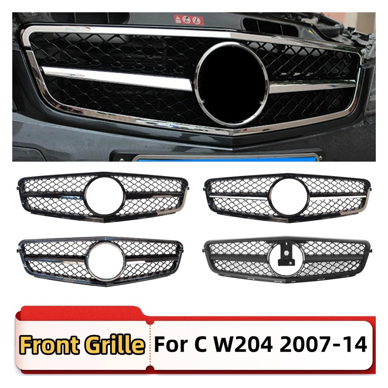 Pasuje do Be//nz C klasa W204 C204 2007-2014 C180 C200 C250 C300 przedni grill grill zderzaka wlot siatki siatka akcesoria do tuningu(AM Glossy Black)