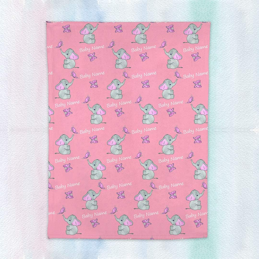 Lovely Elephant Personalized Baby Blankets for Boys and Girls with Name, Soft Plush and Cozy Minky Dot, Customized Baby Newborn Gifts,30" X 40"