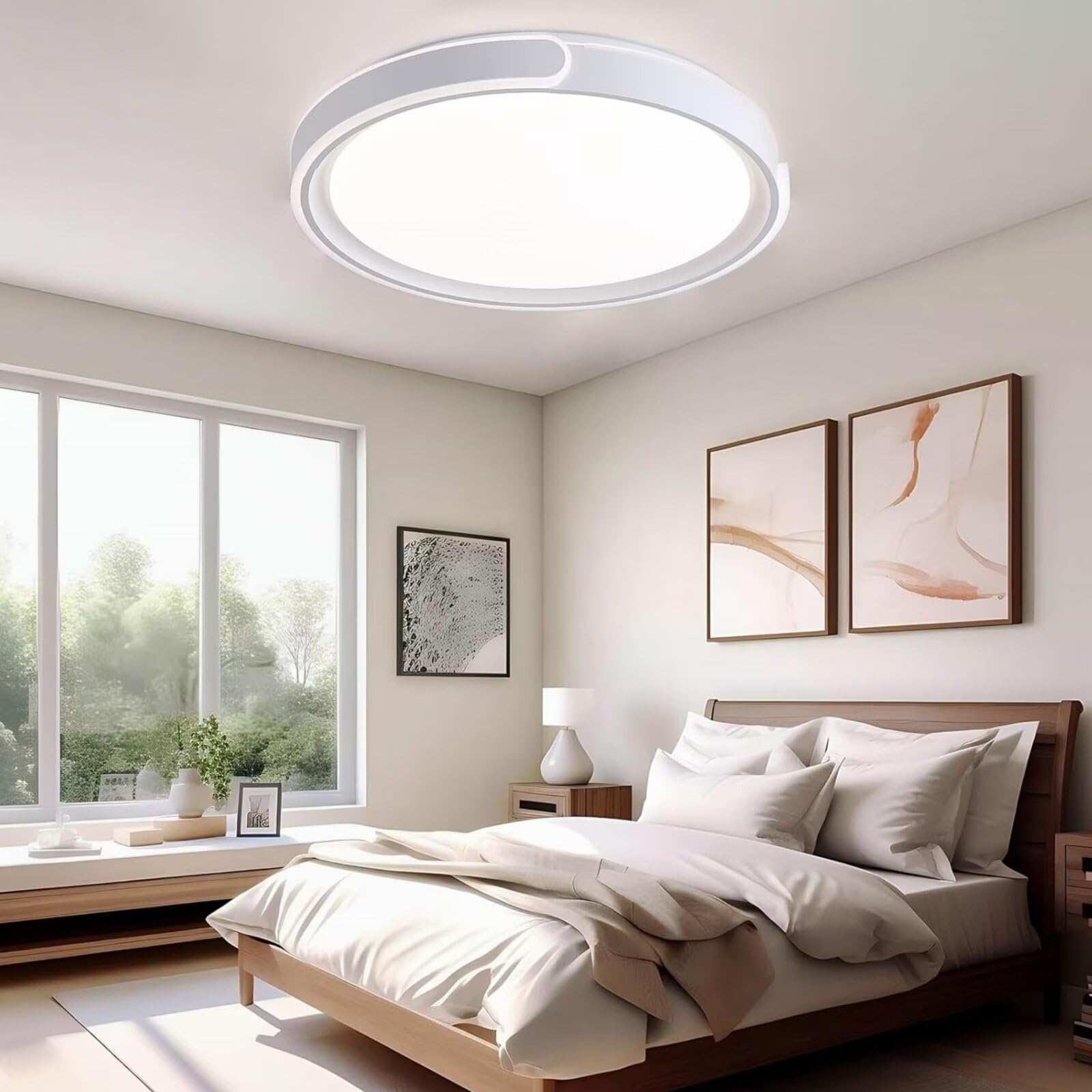 ASJK Plafoniere LED Rotonda da Soffitto Dimmerabile 96W, 8600LM, con design Moderno. 3000k- 6500K, adatta ad soggiorno, cucina, camera da Letto o corridoio. 50cm Bianco