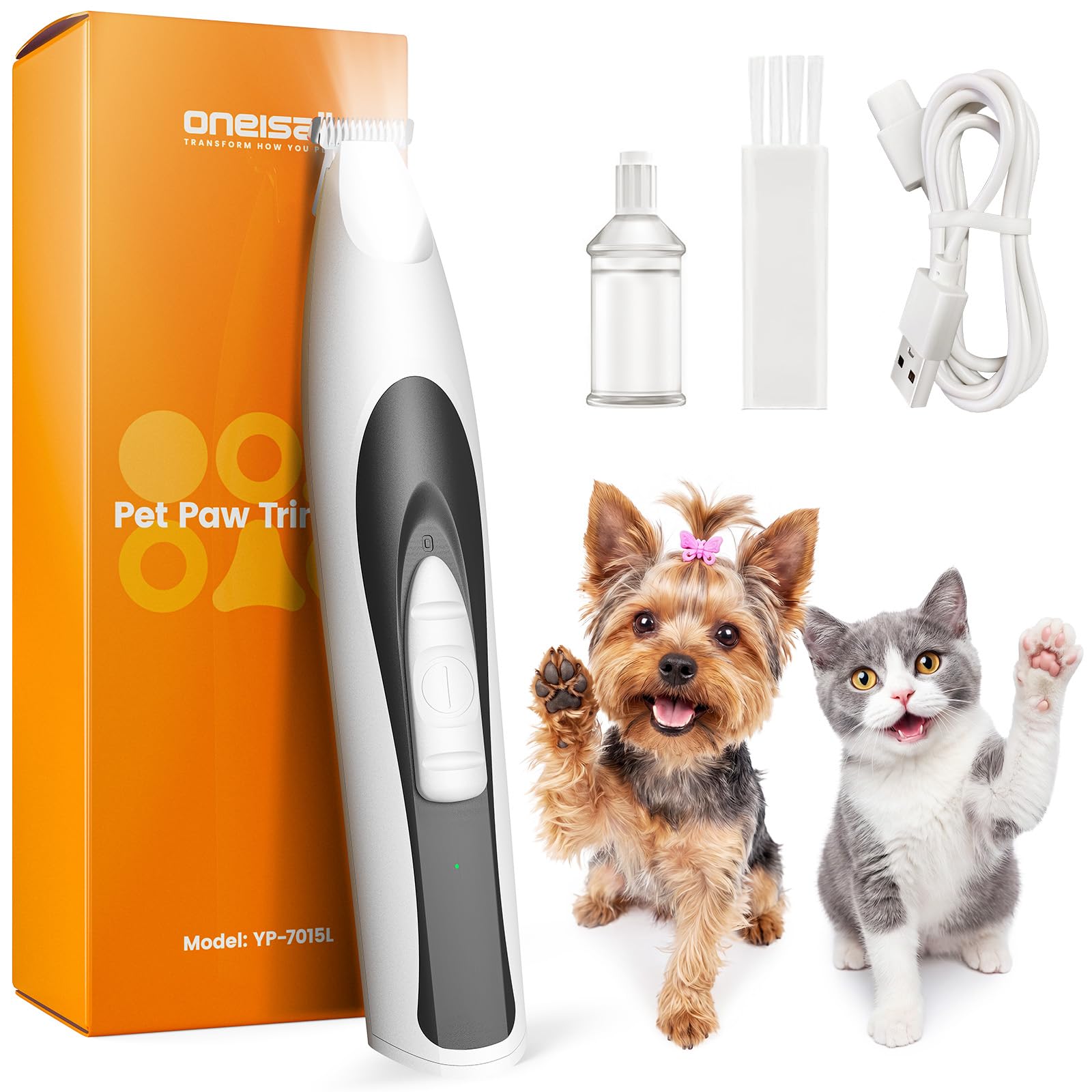 oneisall Low Noise Dog Paw Trimmer with LED Light & 20mm Widen Blade | Paw Trimmer for Dogs &Cats, Ergonomic Design, 86g, Cordless Rechargeable Pet Shaver for Paws, Eyes, Ears, Face