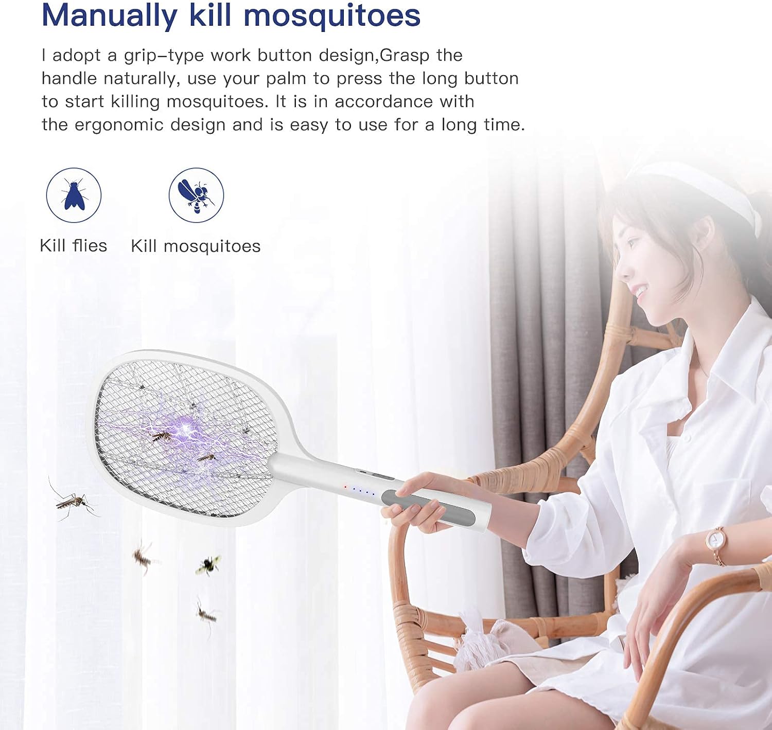 LEOFI Indoor Electric Bug Zapper Racket,Mosquito Fly Killer Zapper,USB Rechargeable Electric Fly Swatter for Home and Outdoor Powerful Grid 3-Layer Mesh