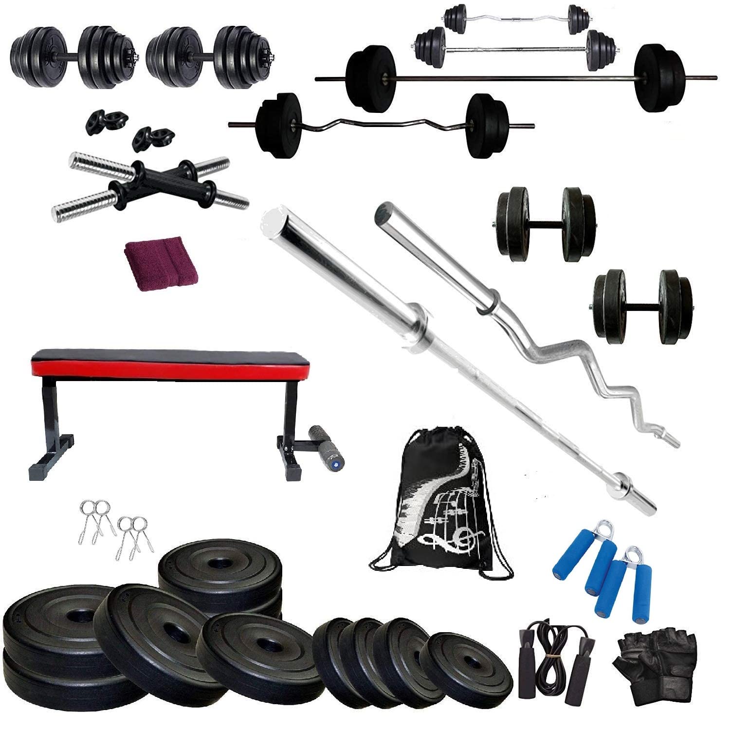 BODYFIT Home Gym Set Combo Kit, Gym Dumbbell Set, (16-100 Kg), 3Ft Curl, 5Ft Plain Rod, Flat Leg Double Color Extension Bench,2 Dumbbell Rods Weight Plates, Fitness Exercise Set. (56Kg Plates) (B0BBB7Z4SJ) Amazon Price History, Amazon Price Tracker