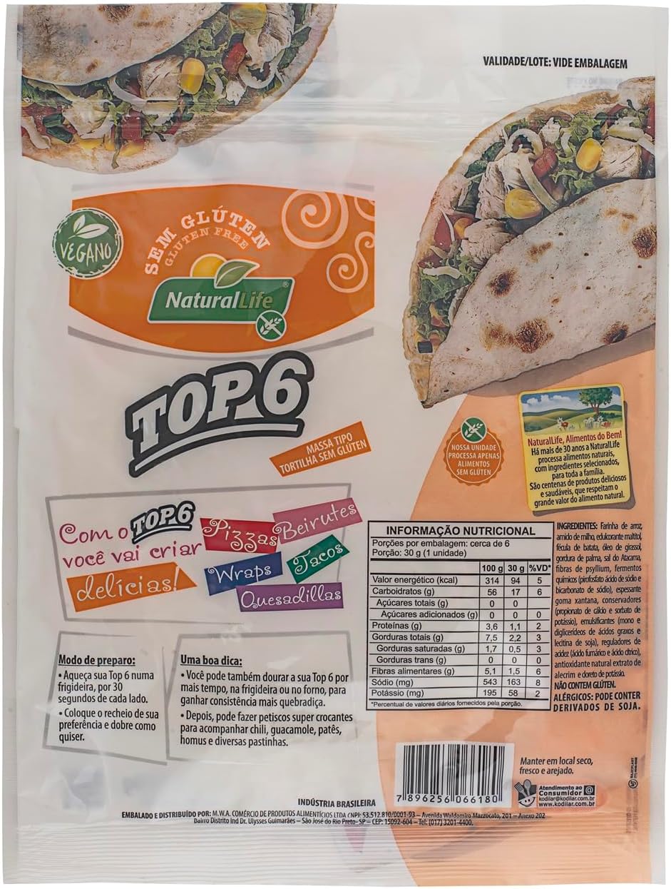 Top 6 Natural Life - Massa Tipo Tortilha Sem Glúten - Vegano - 170g