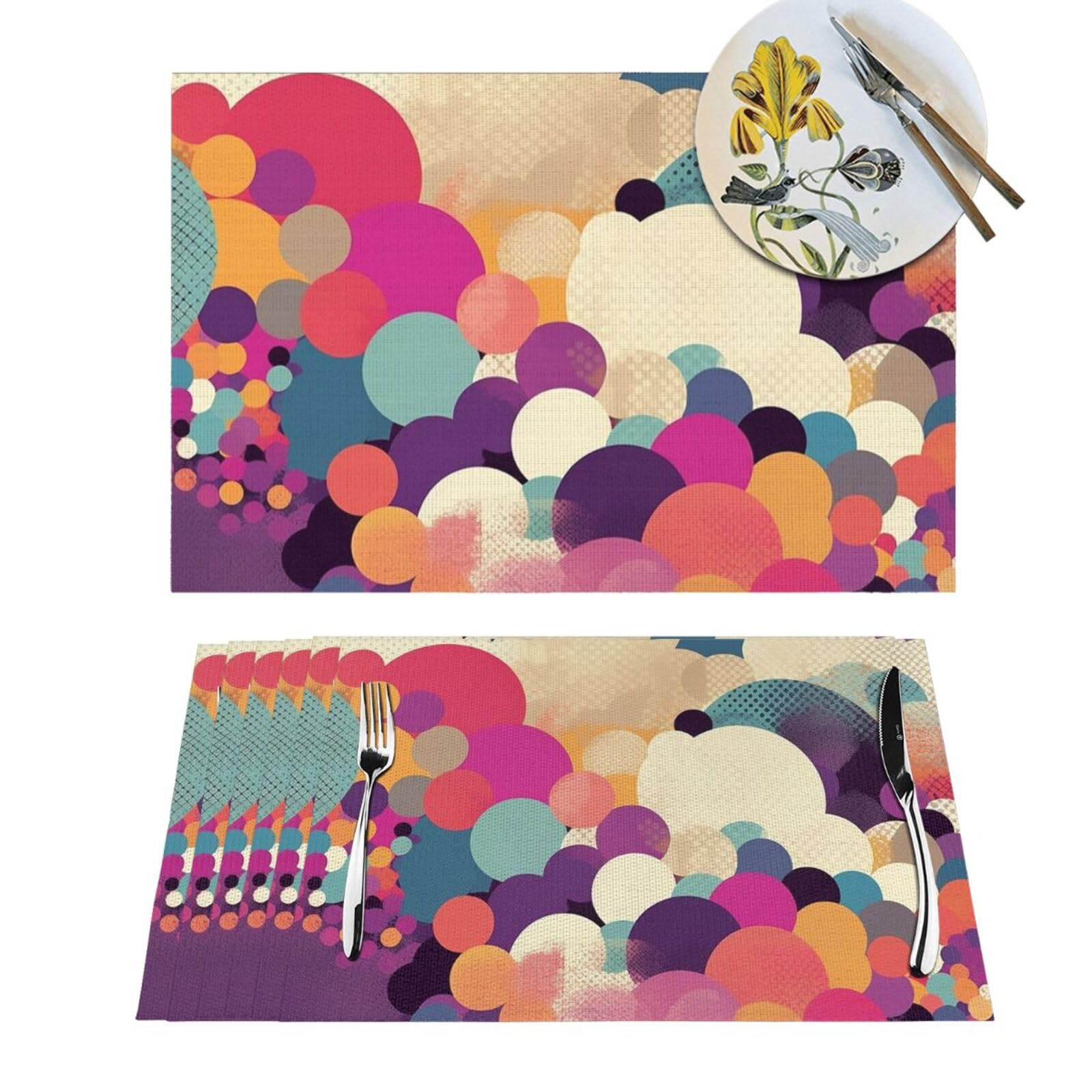Set de table lot de 6 lavables en PVC tressé à pois colorés pour cuisine