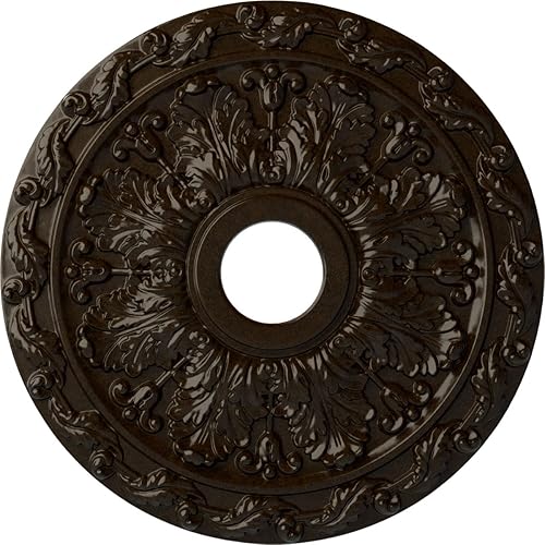 Vista 80 de Ekena Millwork CM19SP Medallón de techo de hojas de resorte, 19 7/8 "OD x 3 5/8" ID x 1 1/4 "P, imprimado en fábrica Imprimación de fábrica.