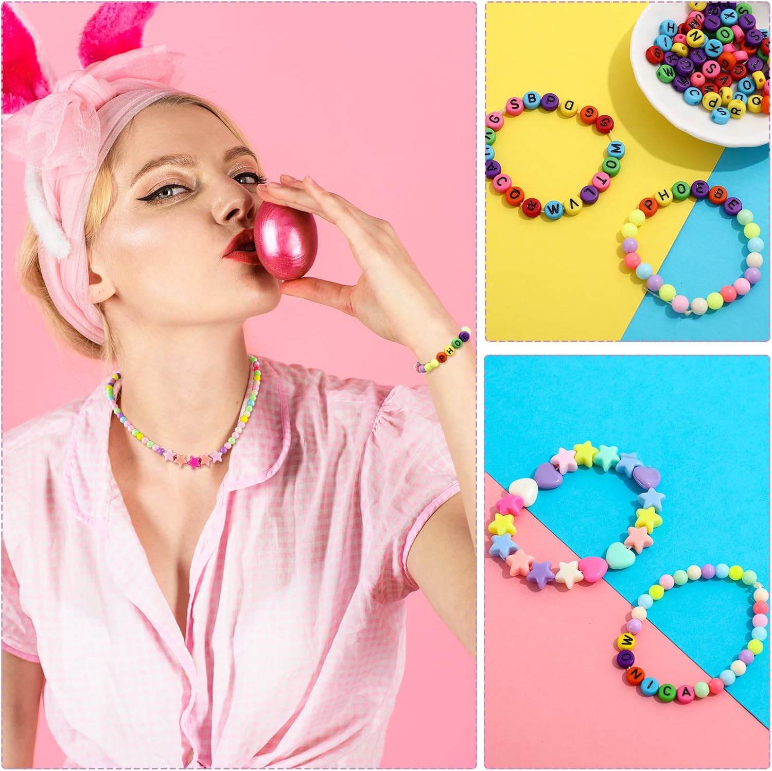 Whaline 5300Pcs Candy Color Beads Letter Beads Star Heart Round Shaped Craft Bead Acrylic Macaron Color Beads for Jewelry Making Bracelets Necklace DIY Craft Handmade Home Decoration