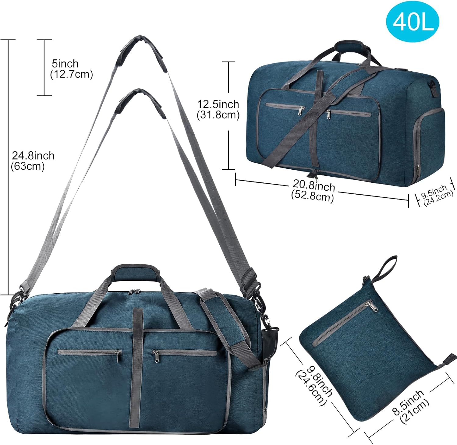 Felipe Varela Duffle Bag with Shoes Compartment and Adjustable Strap,Foldable Travel Duffel Bags for Men Women,Waterproof Duffel Bags - Image 3