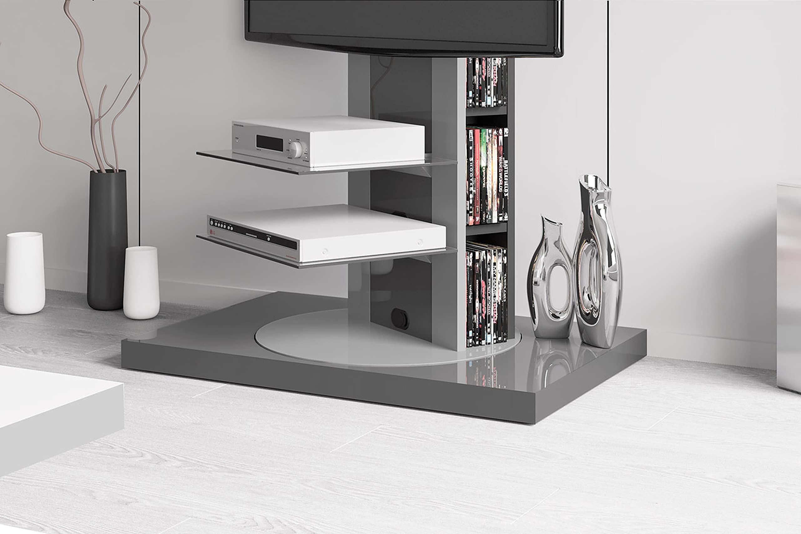 Design TV Schrank Roma H-777nw Grau Hochglanz 360° drehbar TV Möbel Fernsehtisch TV Rack TV Ständer LCD inkl. TV-Halterung